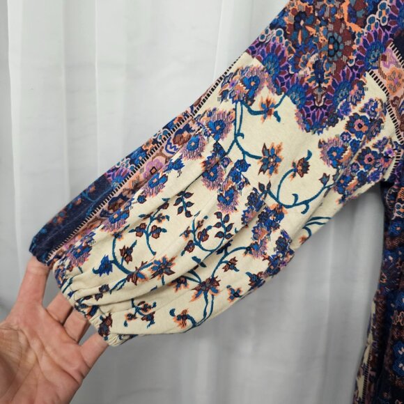 One World Dress Blue Peasant Hippie Patchwork Maxi Floral Boho 1X - Picture 3 of 10